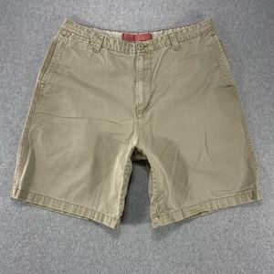 Arrow Shorts Mens 34x8 Tan Flat Front Casual Khaki Chino Distressed Minimalist